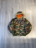 Vintage Nova Military Forest Camo Flight Bomber Fur Hooded Jacket