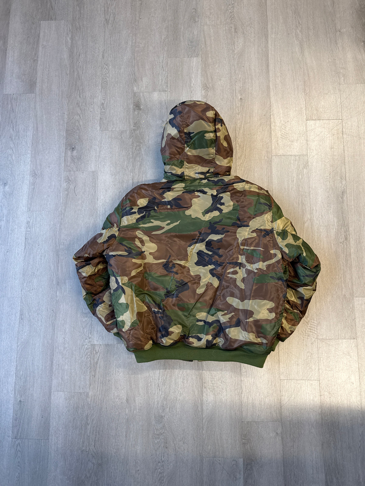 Vintage Nova Military Forest Camo Flight Bomber Fur Hooded Jacket
